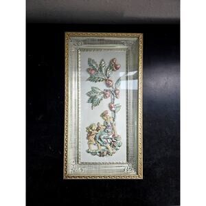 Metalcraft 15"x8" Rococo Relief Wall Plaque Lady & Cherub Vintage Romantic